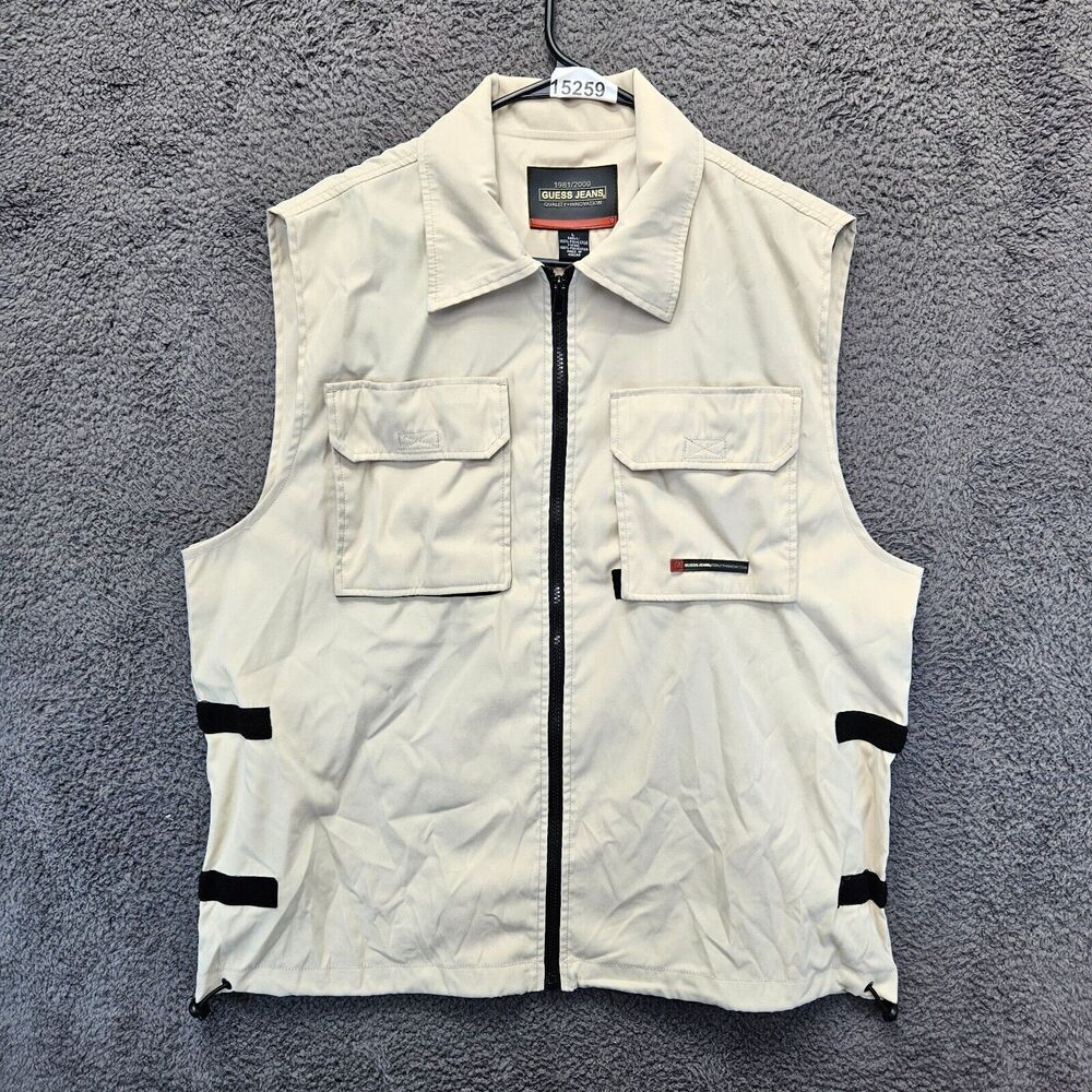 Guess Vest Men Size Large Beige Full Zip Collared Windbreaker‎